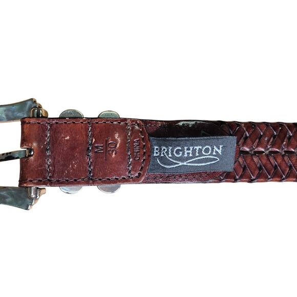 Brighton Double Braided Cognac Brown Leather Silver Buckle Belt Women Medium 30 - Picture 3 of 4